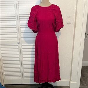 a new day Fuchsia Puff-Sleeve Midi Dress